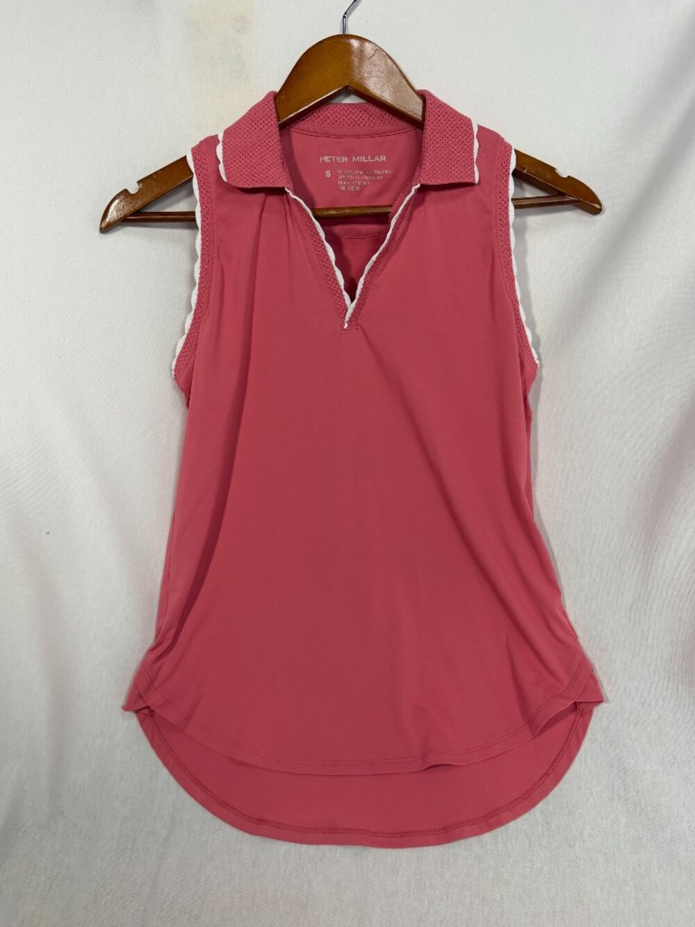 Peter Millar Golf Top S Womens Pink Sleeveless Polo Scalloped V-Neck Sun UPF 50